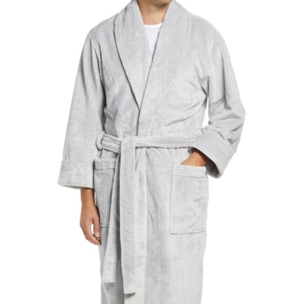 DANIEL BUCHLER Men's M/L Midnight & L/XL Grey Textured Plush Robe